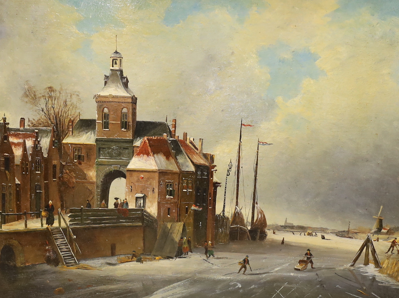 Attributed to Johannes Francis Spohler (Dutch, 1853-1894), oil on wooden panel, Dutch winter scene with figures on the ice, bears signature 39.5 x 51cm , Literature: Marius, Dutch Painters of the 19th Century